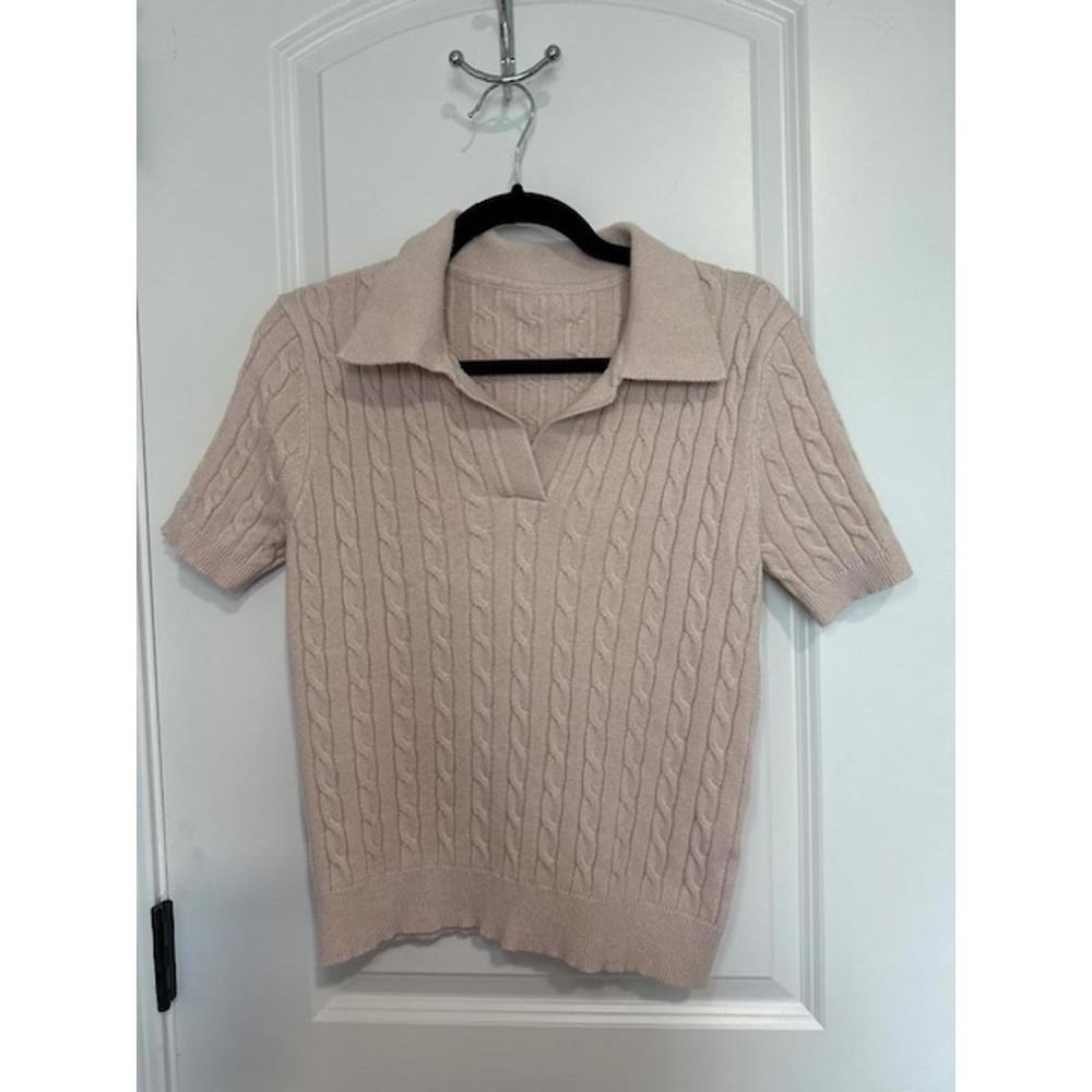 Cable Knit Short Sleeve Polo Sweater - Picture 3 of 5